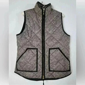 J. Crew Women's Quilted Zip Up Puffer Vest Black Herringbone Pockets Size Small
